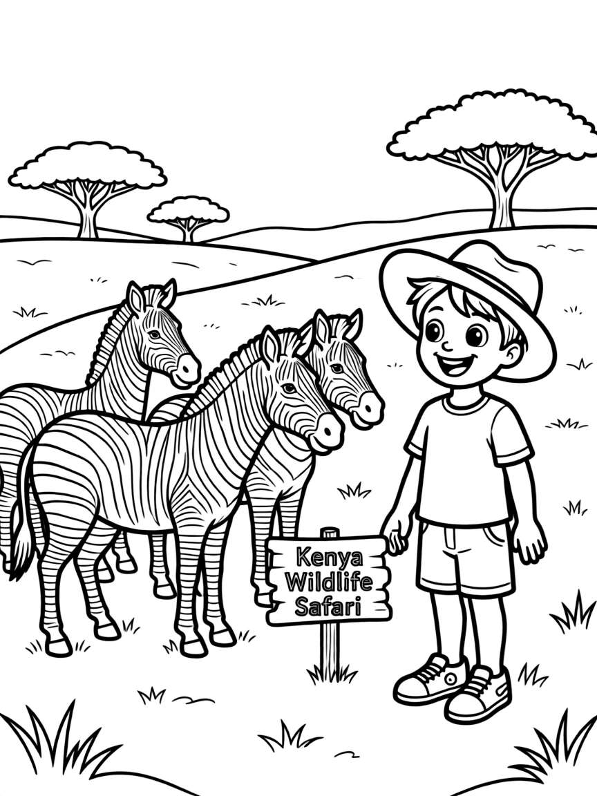 A cheerful child watching zebras for Kenya.