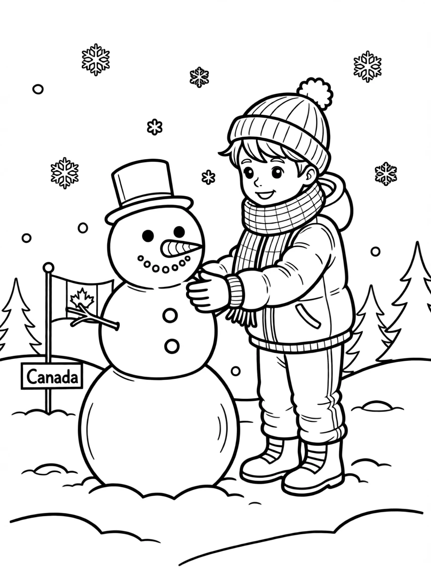 A cheerful child playing in the snow for Canada.