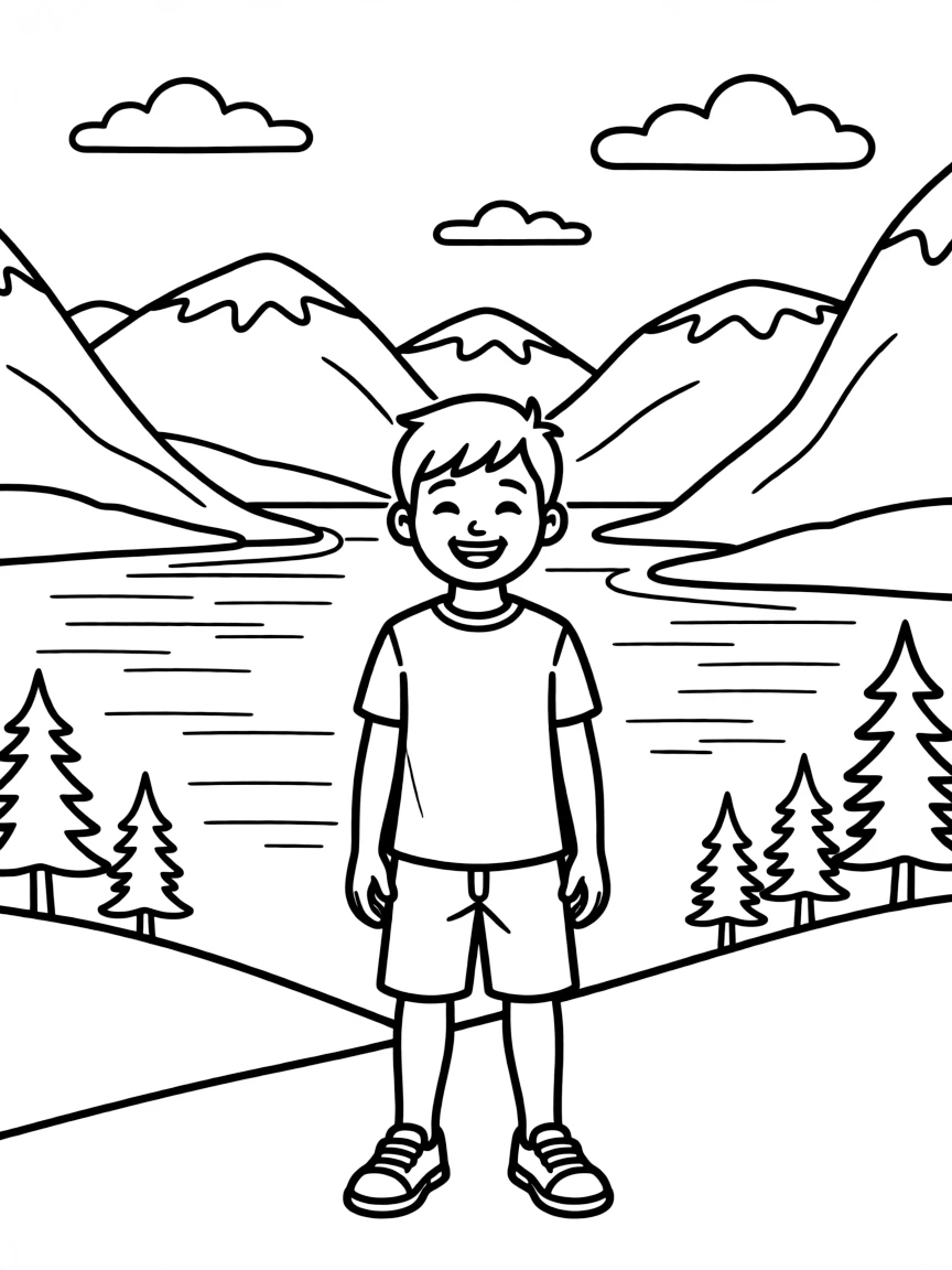 A smiling child with a fjord background for Norway.