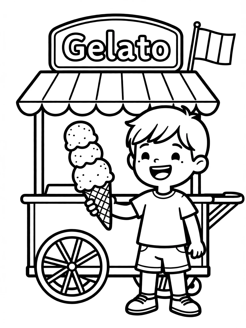 A happy child enjoying gelato for Italy.