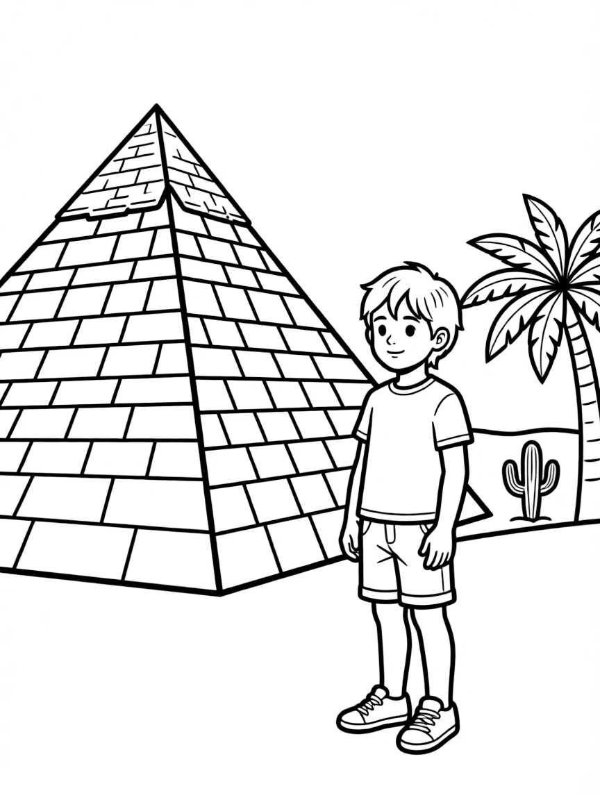 A child near a pyramid for Egypt.