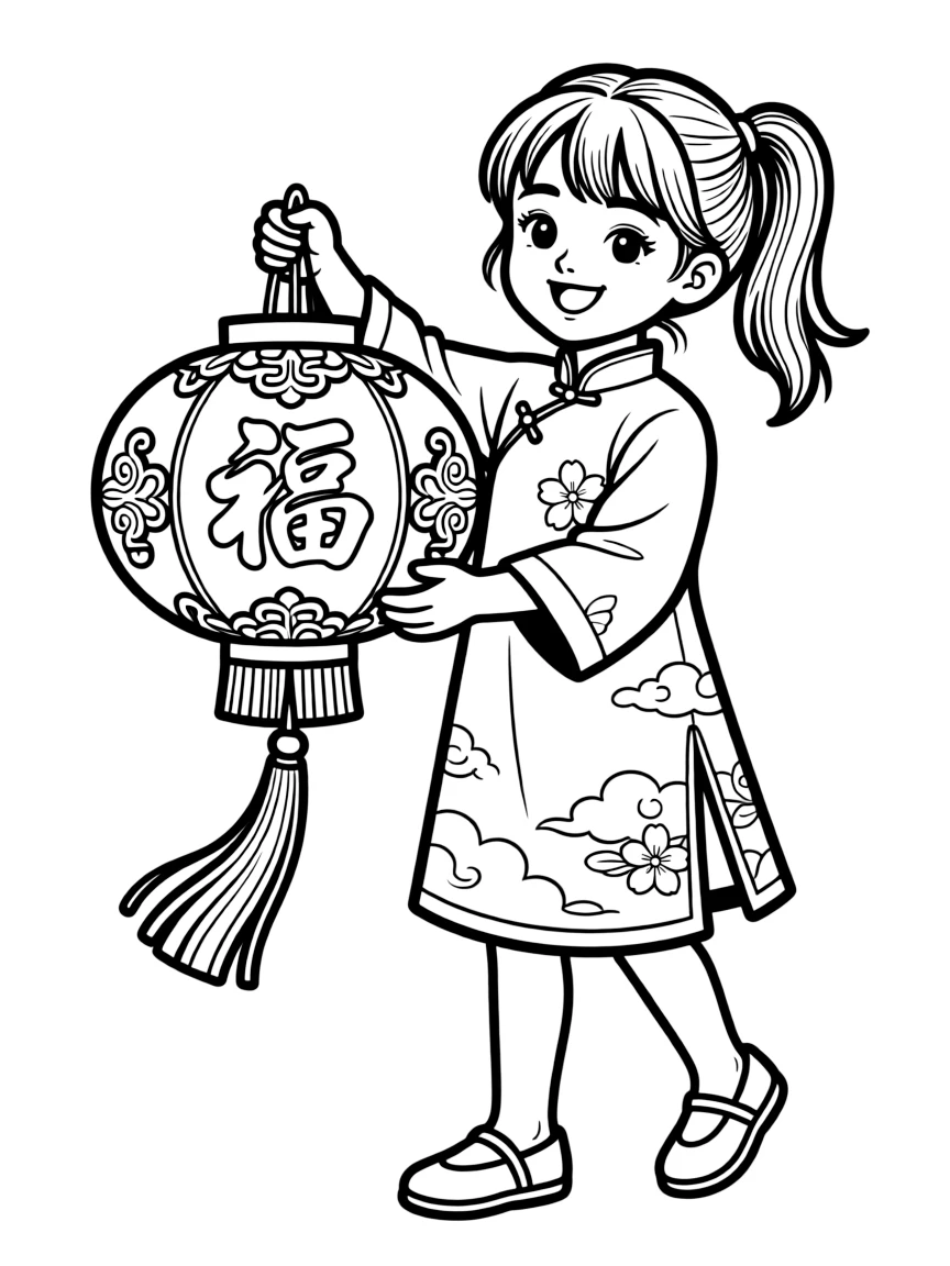 A child holding a Chinese New Year decoration for China.