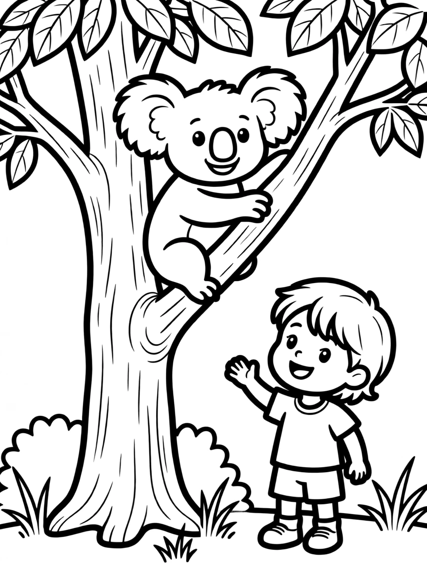 A child with a koala in a tree for Australia.