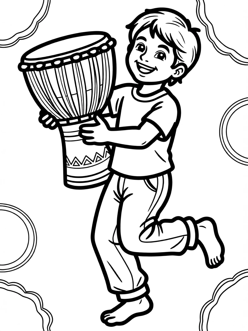 A child with a drum and dancing for Ghana.
