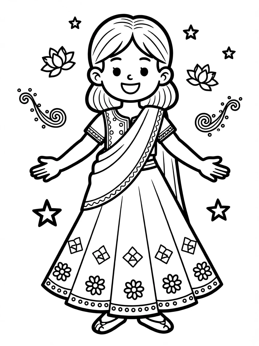 A happy child with a traditional Indian dress for India.