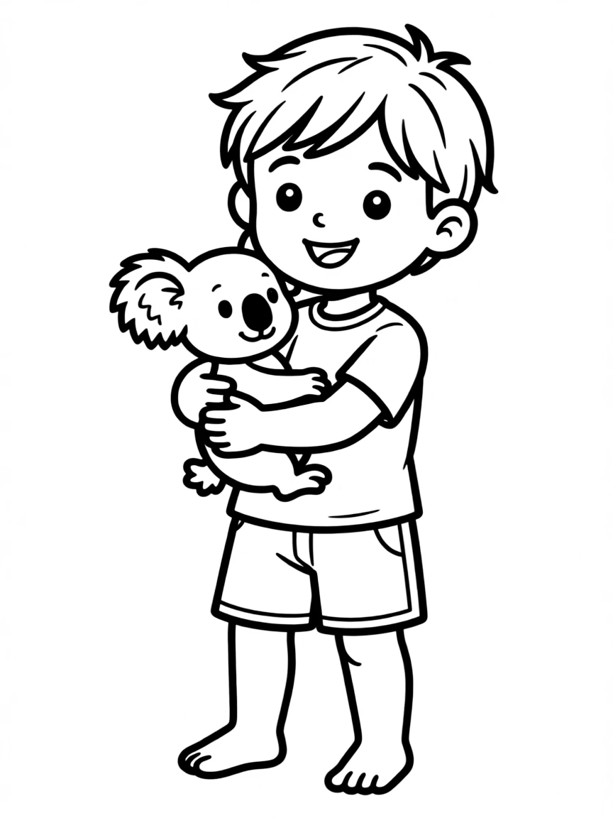 A happy child holding a koala for Australia.