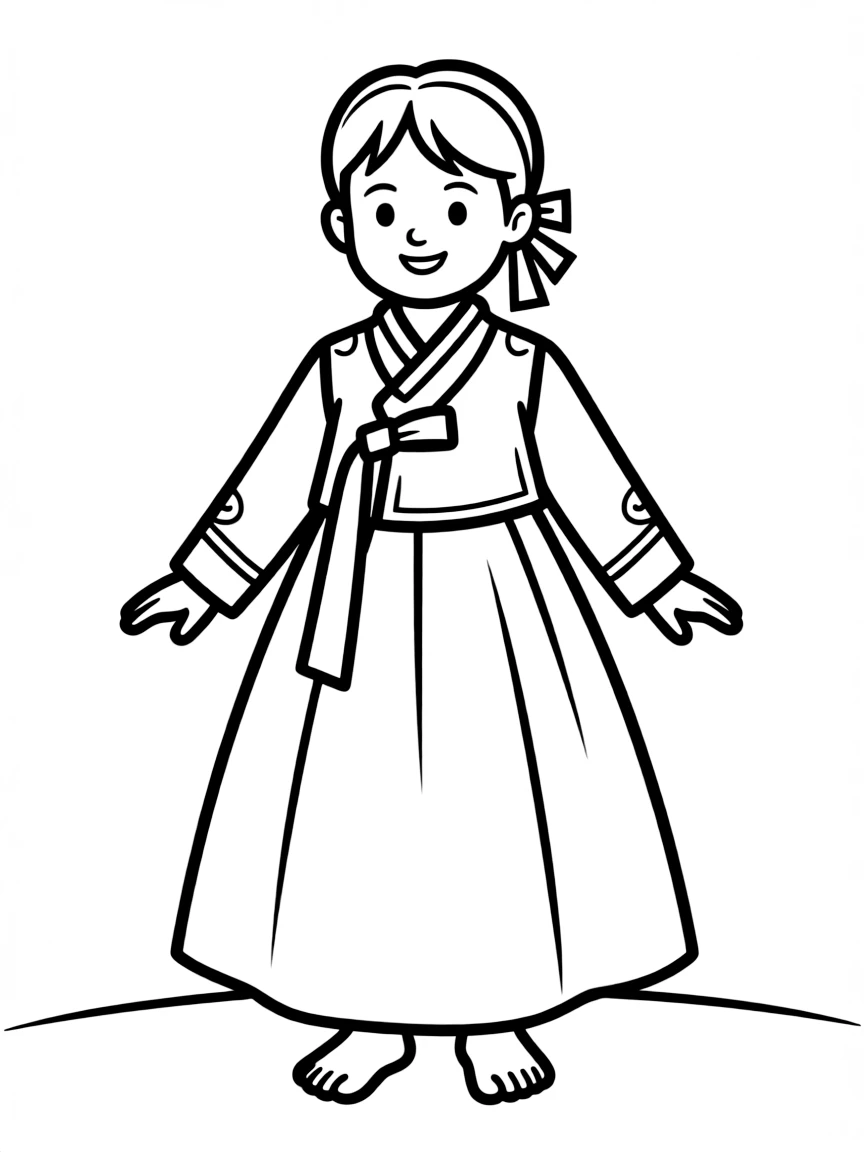 A happy child with a traditional Korean dress for South Korea.