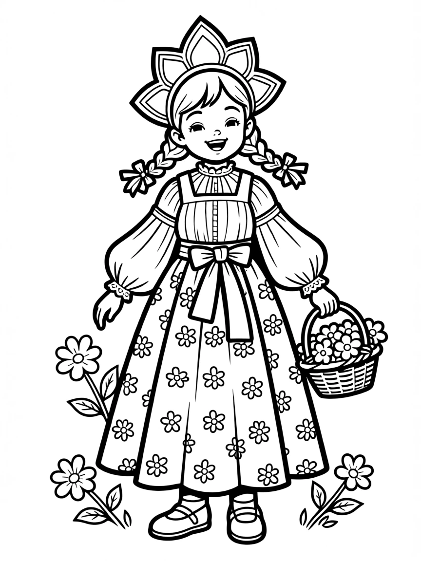 A cheerful child with a traditional Russian costume for Russia.