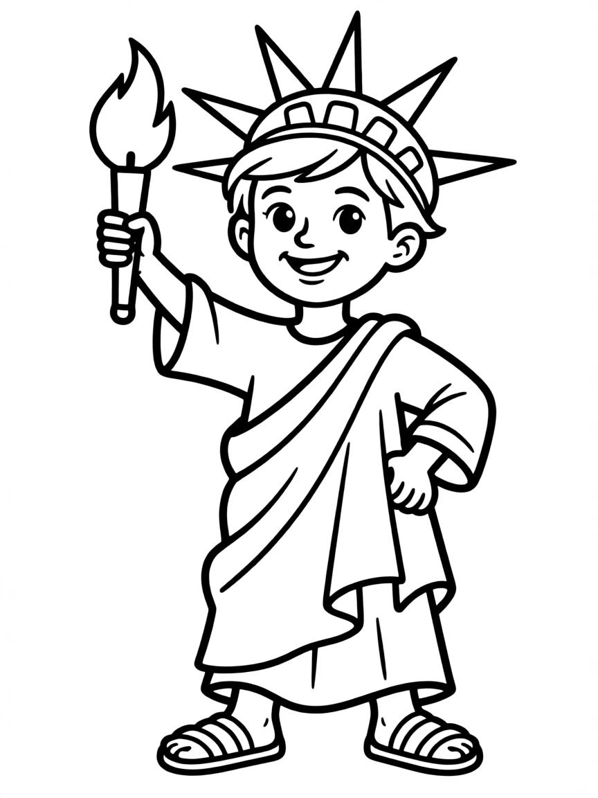 A cheerful child with a Statue of Liberty costume for USA.