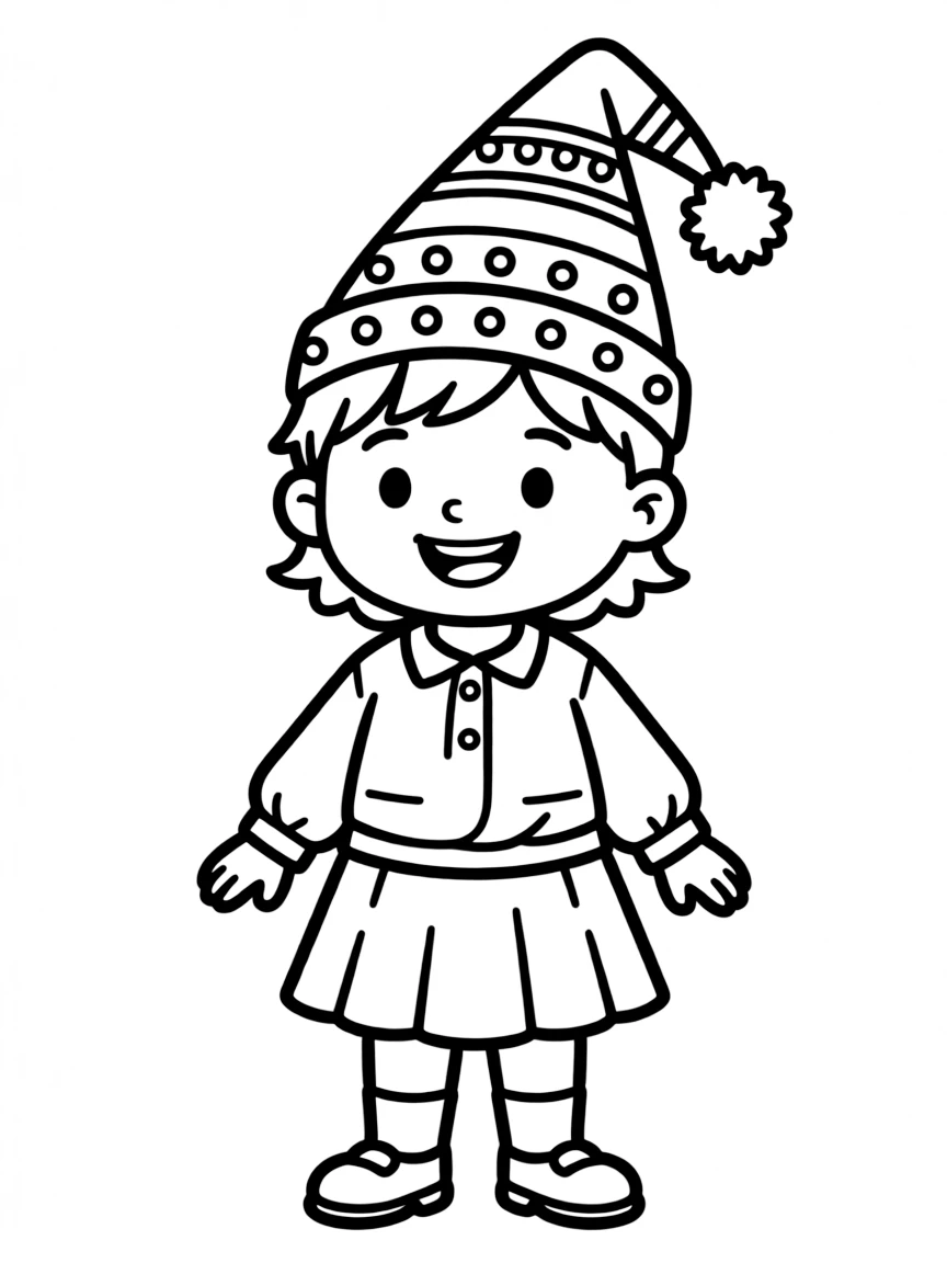 A smiling child with a traditional Norwegian hat for Norway.