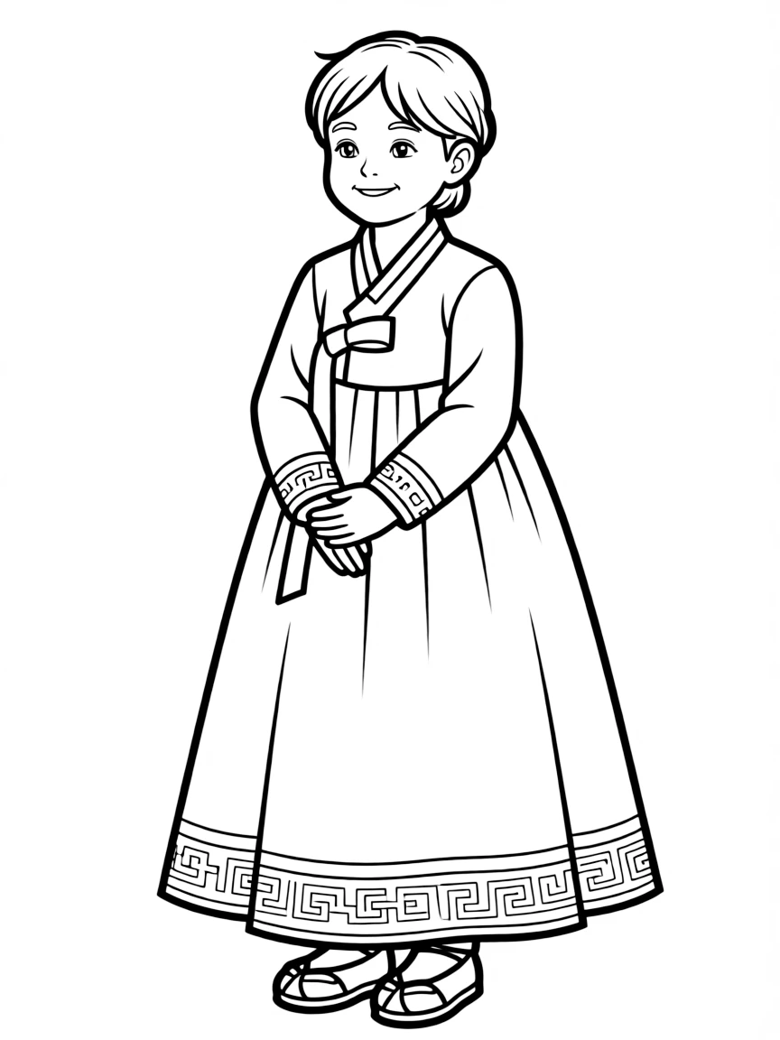 A happy child doing a traditional Korean bow for South Korea.