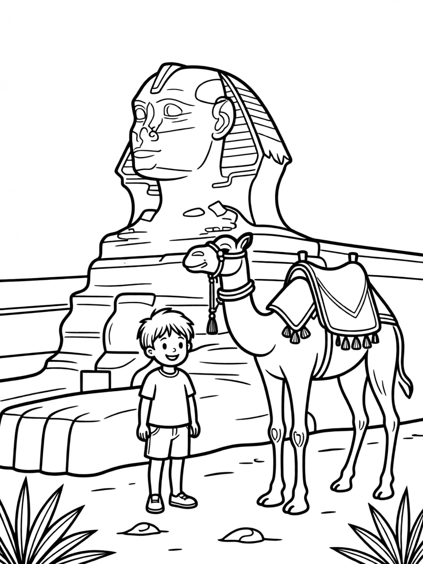 A child near the Sphinx and a camel for Egypt.