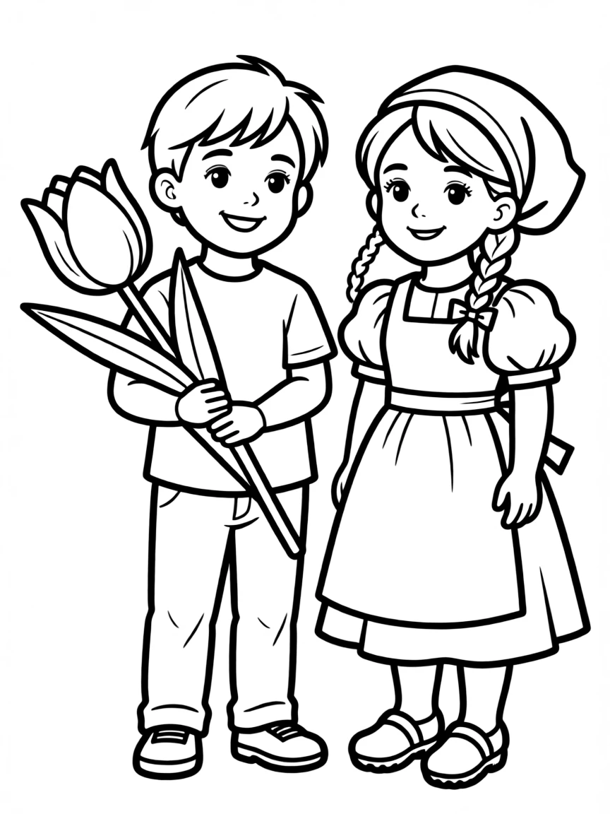 A smiling child with a tulip and a cute Dutch girl for Netherlands.