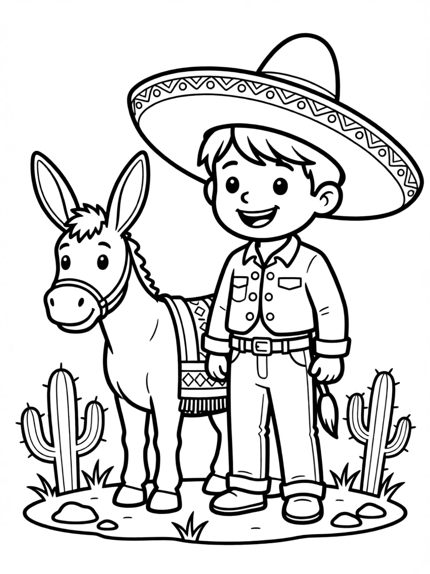 A child with a mariachi hat and a donkey for Mexico.