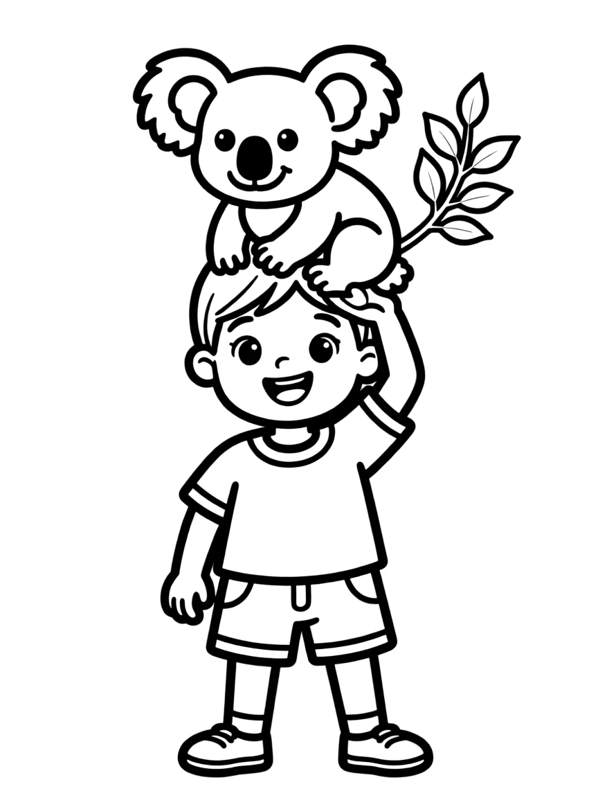 A happy child holding a koala on their head for Australia.