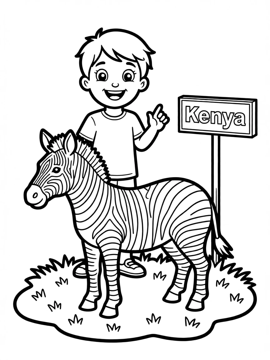 A cheerful child watching a zebra for Kenya.