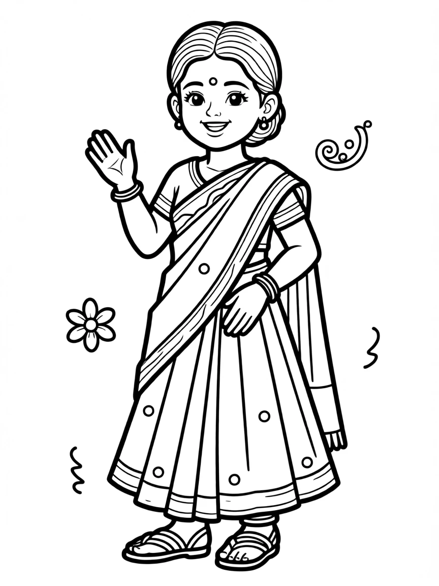 A happy child with a traditional Indian dress and a bindi for India.