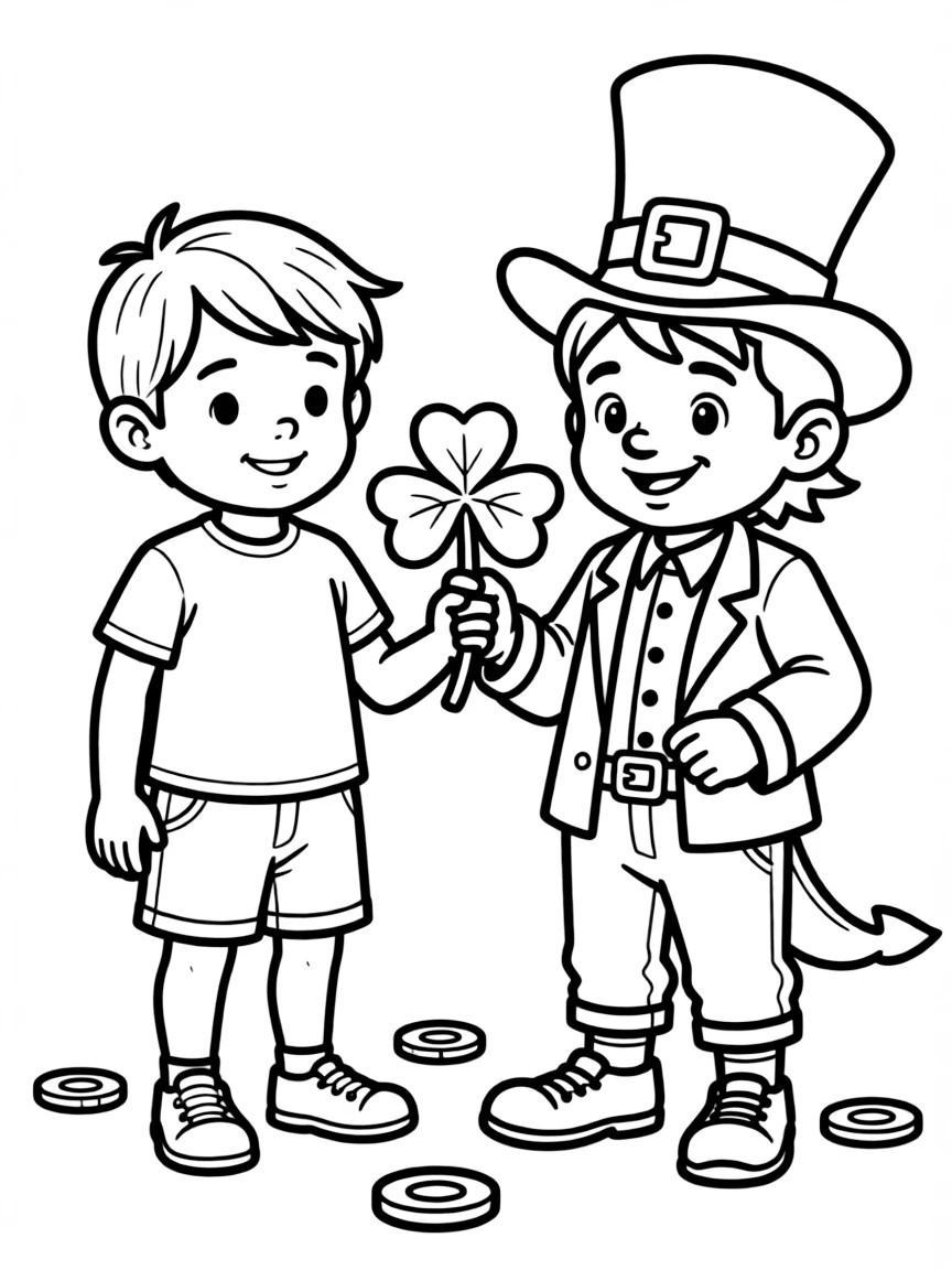 A child with a shamrock and a leprechaun for Ireland.