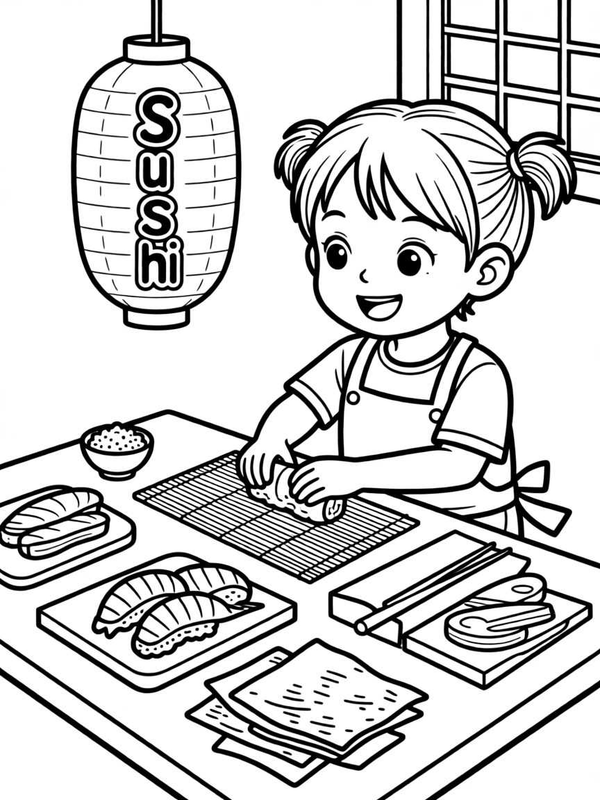 A happy child making "sushi" for Japan.