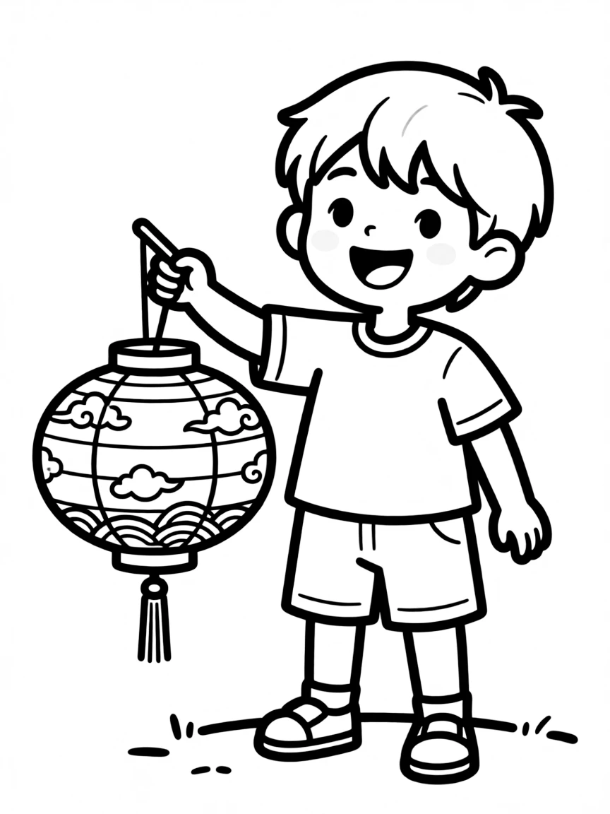 A happy child with a Chinese lantern for China.
