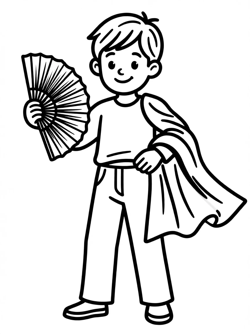 A child with a fan and a bullfighter cape for Spain.