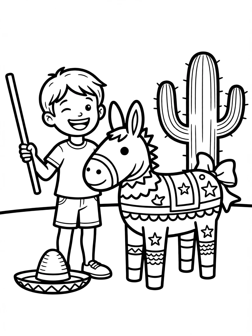 A happy child with a piñata for Mexico.