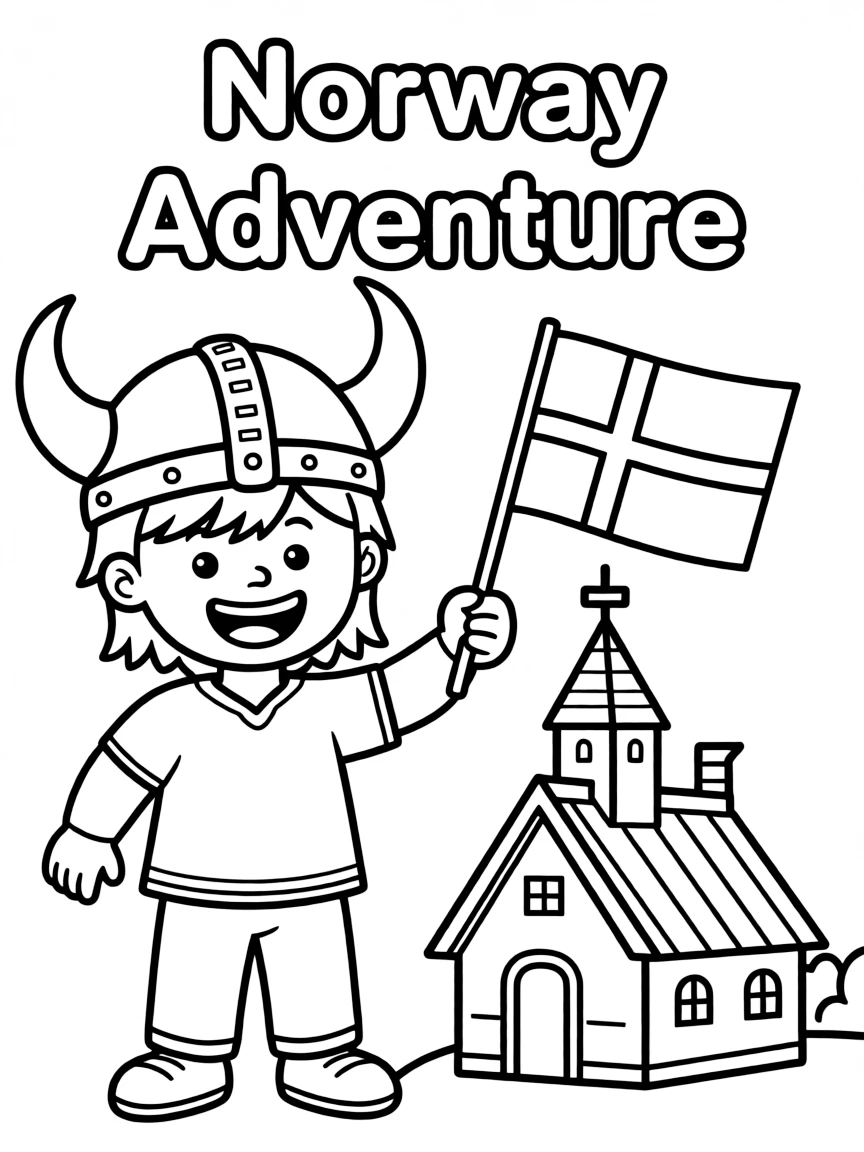 A cheerful child with a Viking helmet for Norway.