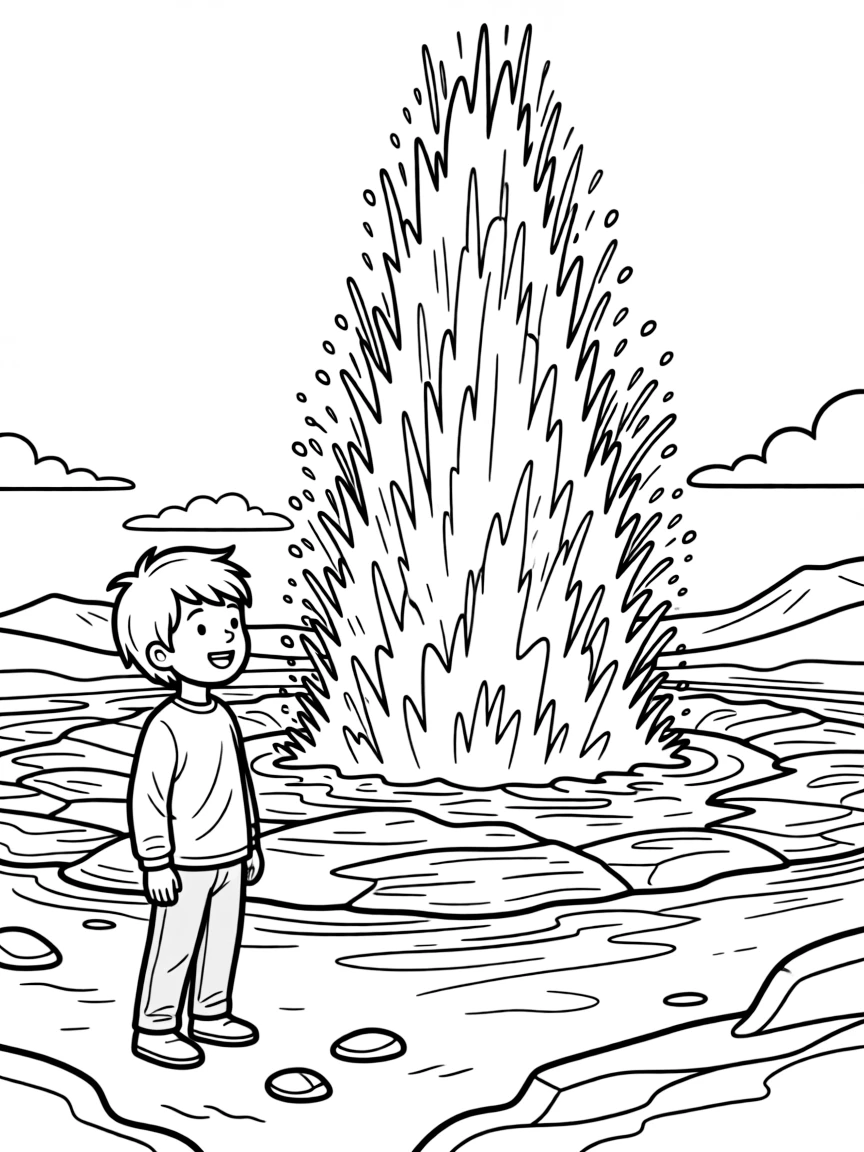 A happy child exploring a geyser for Iceland.