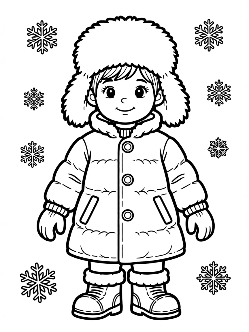 A child with a fur hat and a big coat for Russia.