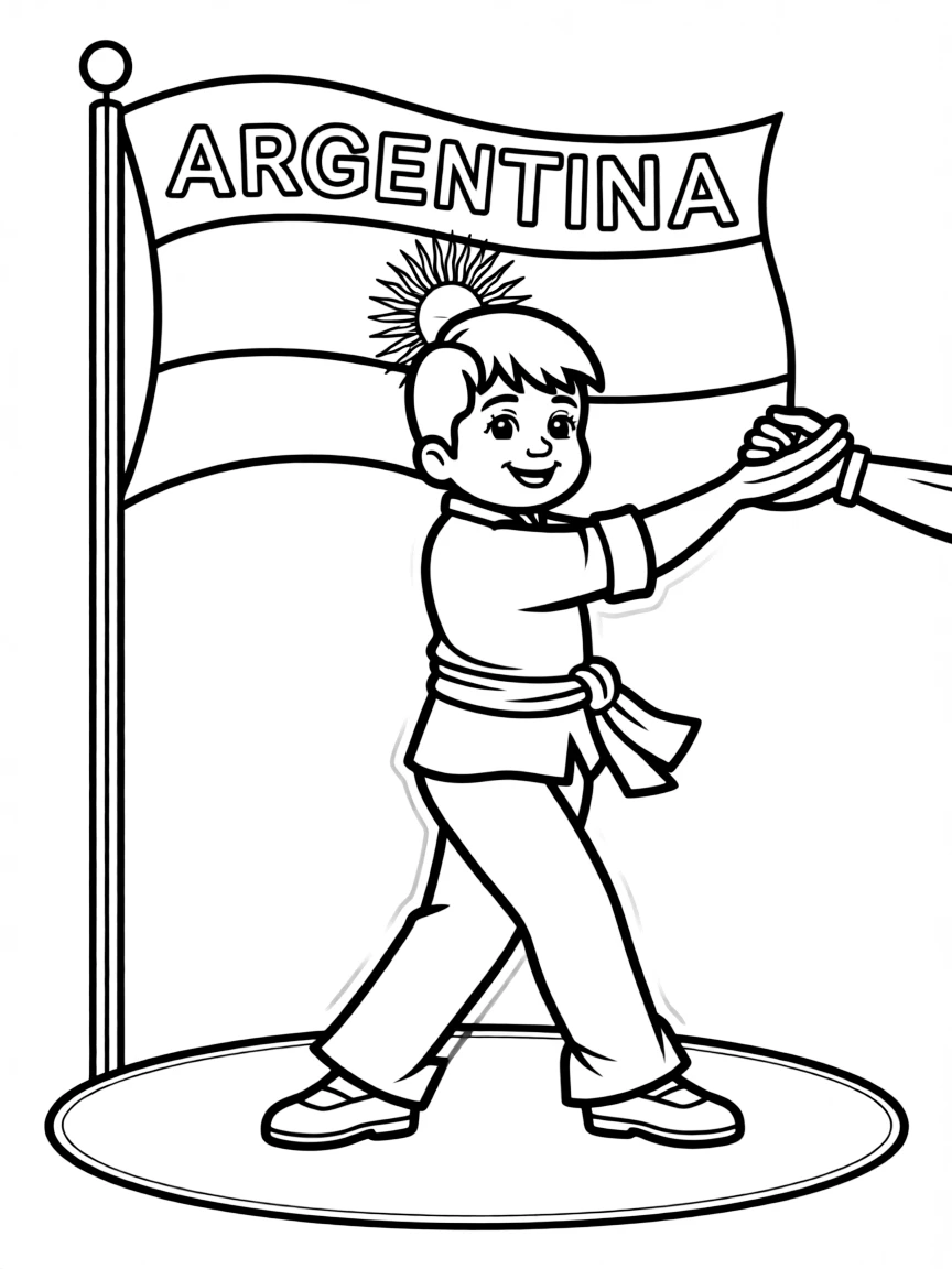 A happy child dancing tango for Argentina.