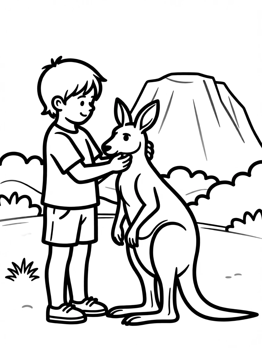 A child patting a kangaroo for Australia.