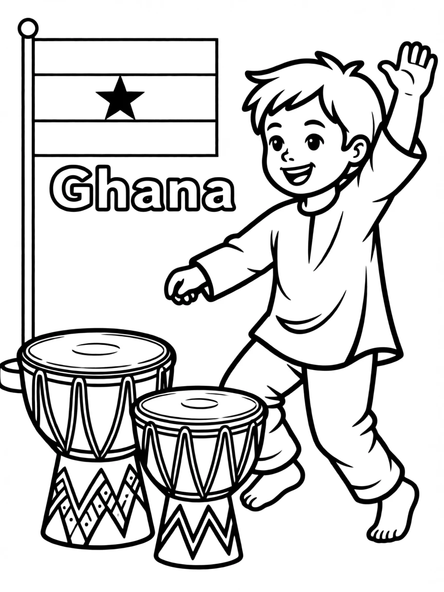A child dancing to African drums for Ghana.