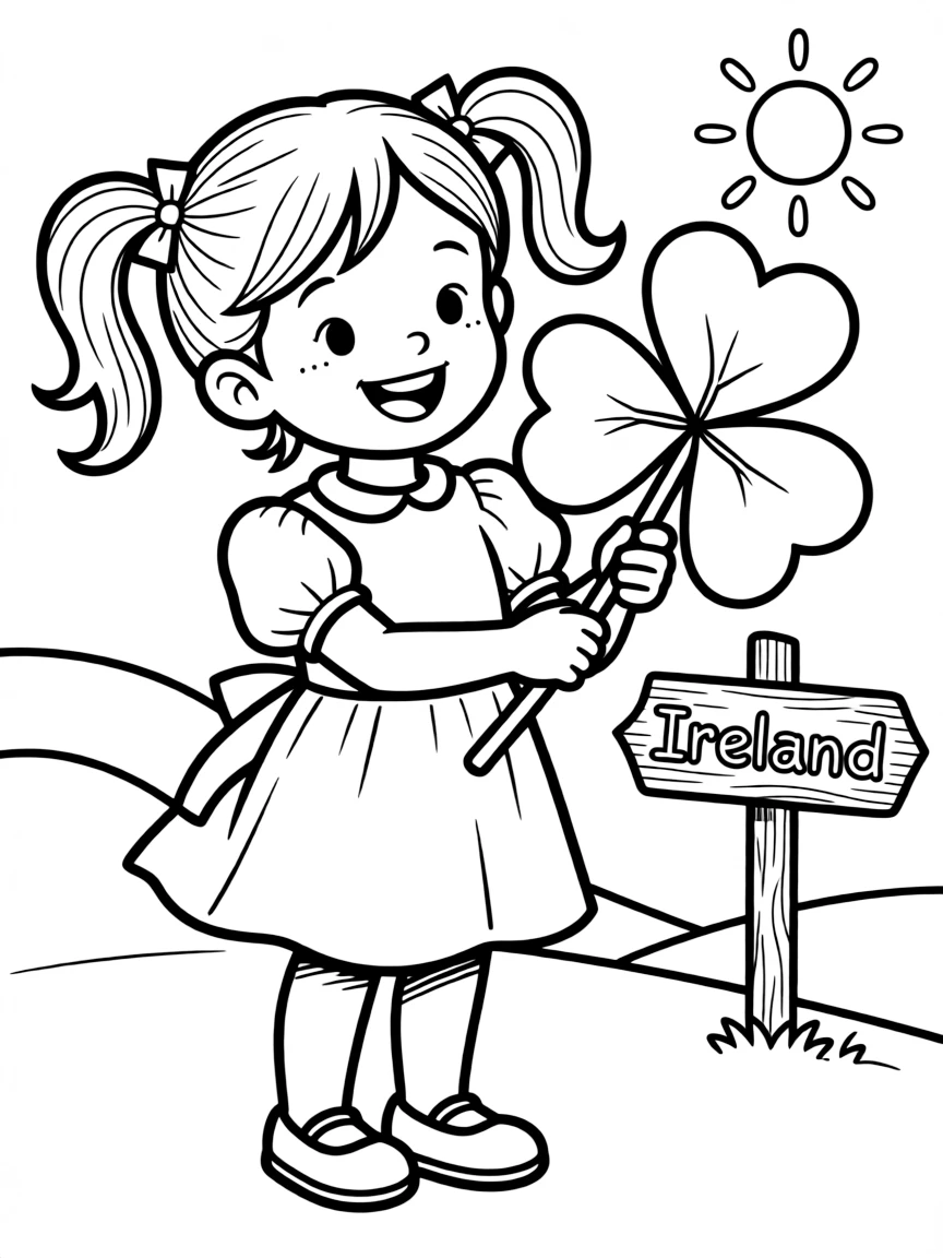 A child with a four-leaf clover for good luck for Ireland.