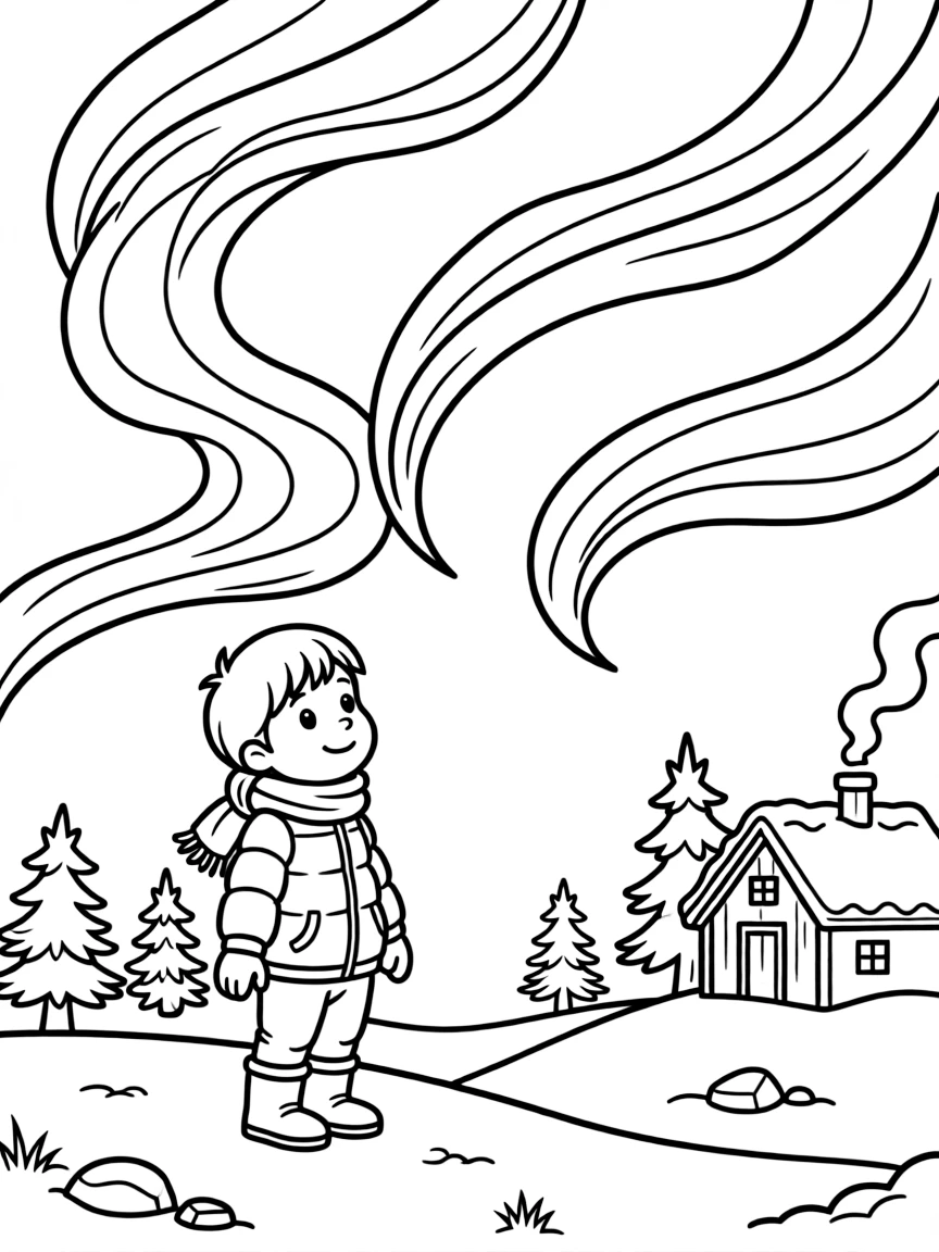 A smiling child admiring the Northern Lights for Iceland.