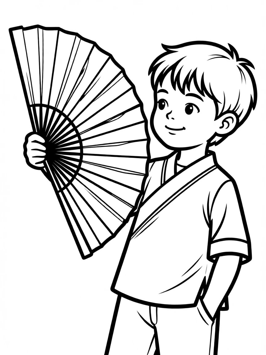 A child holding a Chinese fan for China.
