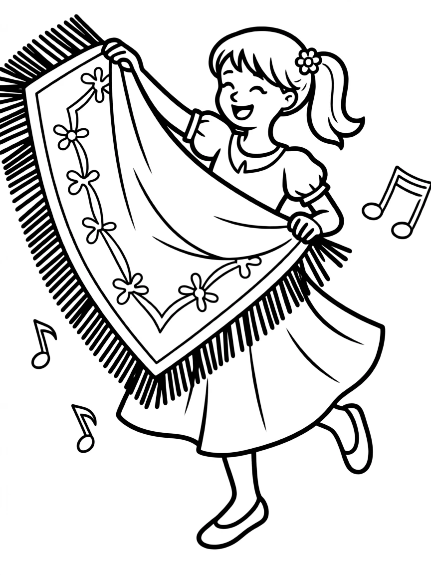 A happy child dancing with a Spanish shawl for Spain.