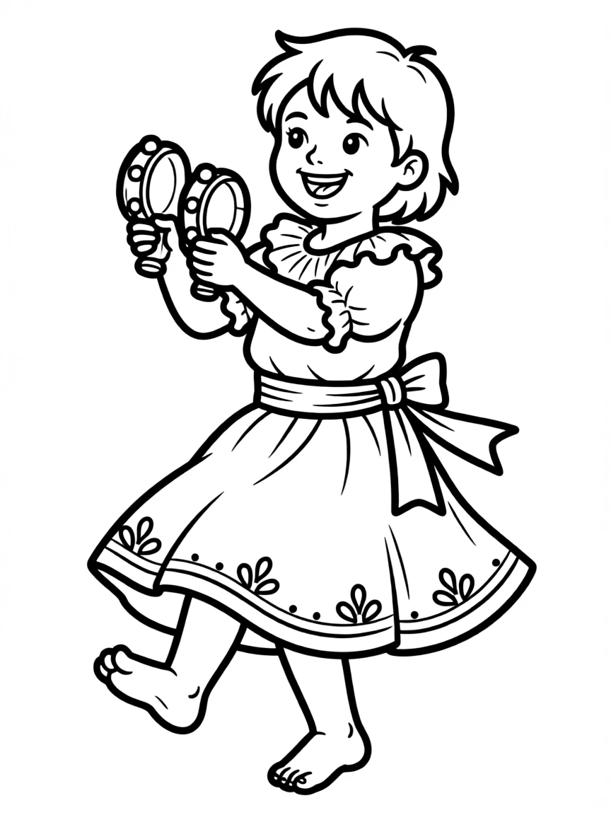 A happy child playing castanets for Spain.