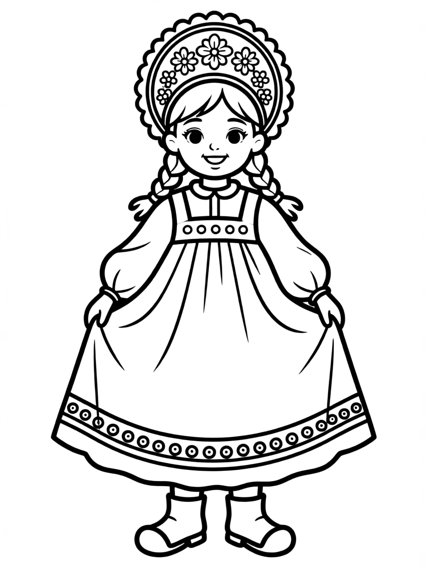 A cheerful child with a traditional Russian costume for Russia.
