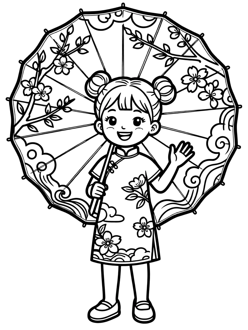 A child with a Chinese umbrella for China.