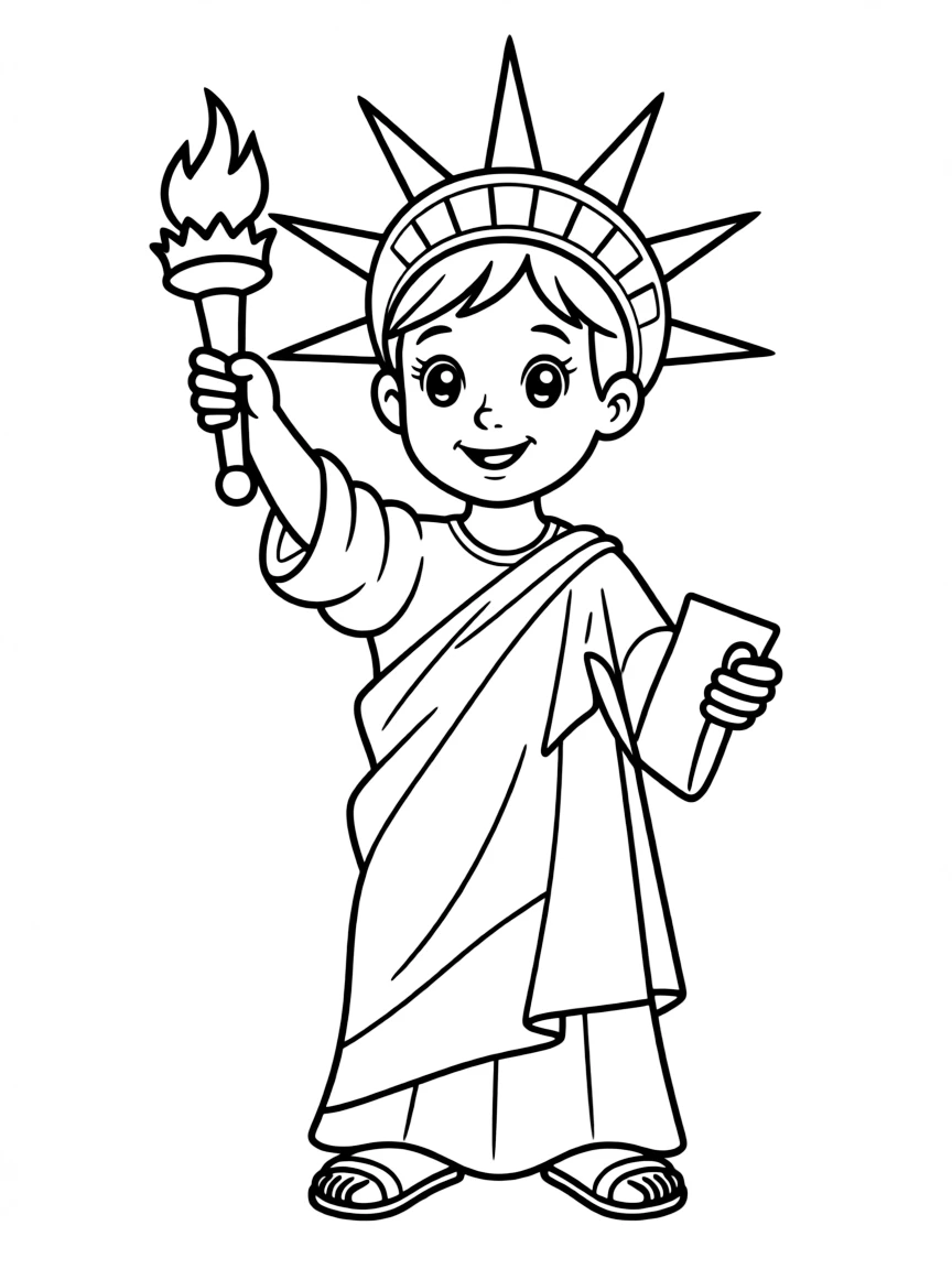 A cheerful child with a Statue of Liberty costume for USA.