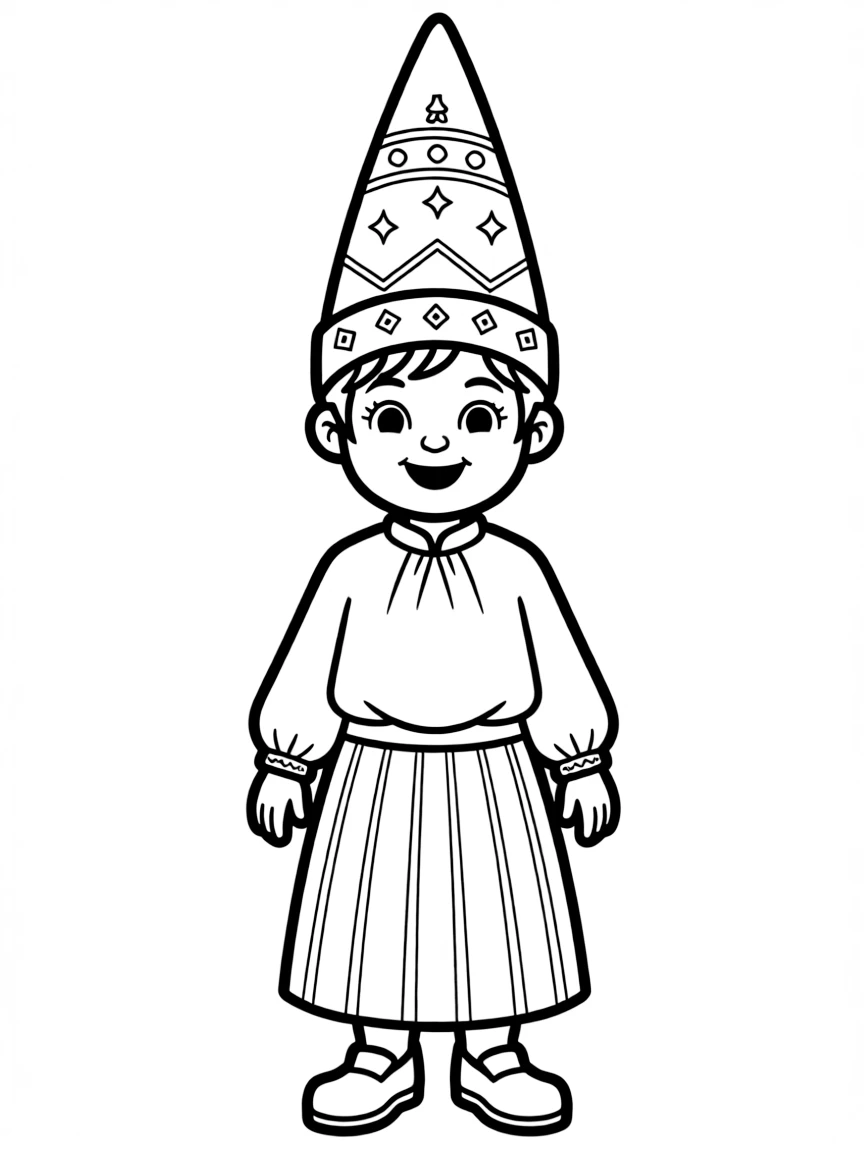 A smiling child with a traditional Norwegian hat for Norway.