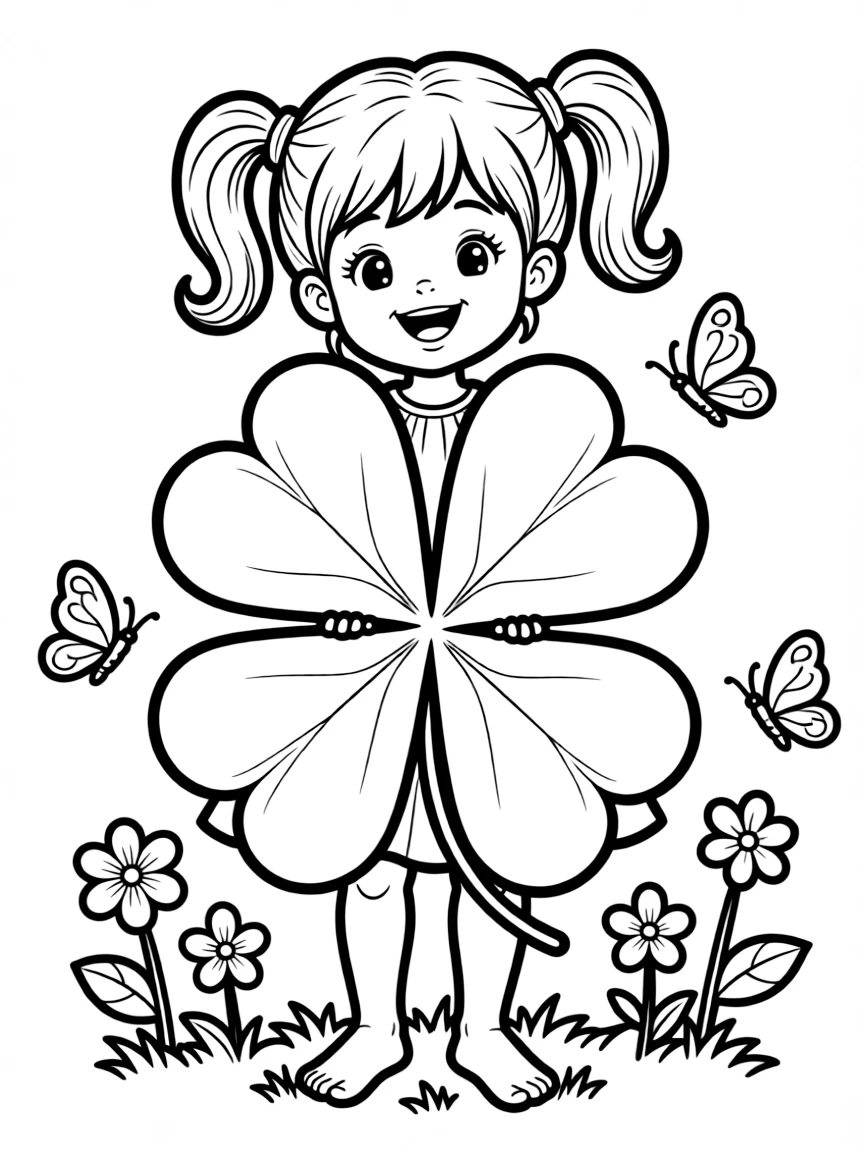 A cheerful child with a four-leaf clover for Ireland.