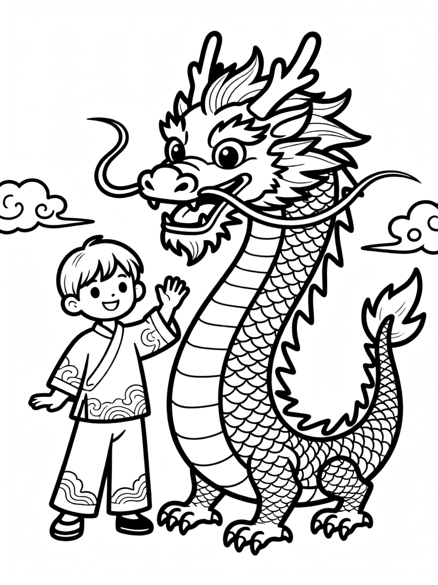 A child with a Chinese dragon for China.
