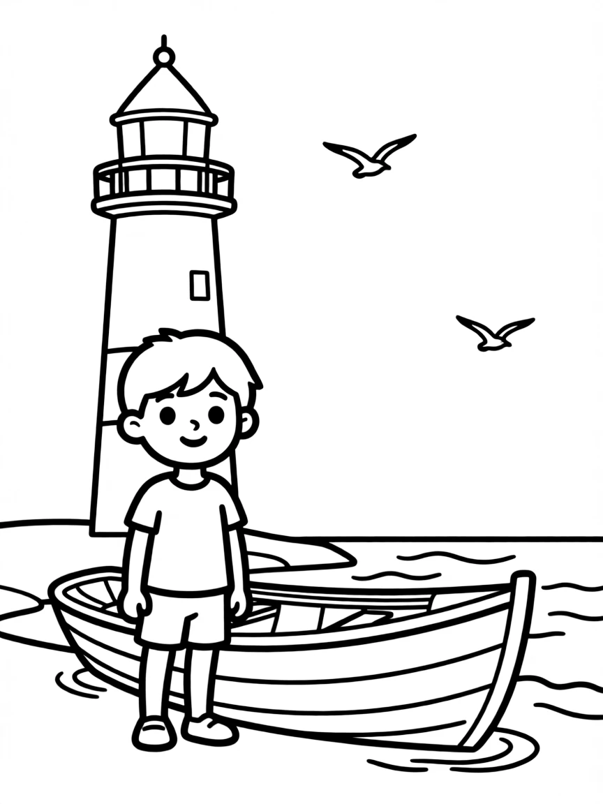 A child with a small boat and a lighthouse for Norway.