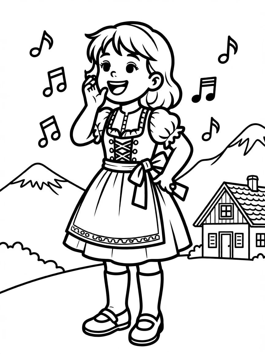 A smiling child dressed in traditional German attire and yodeling for Germany.