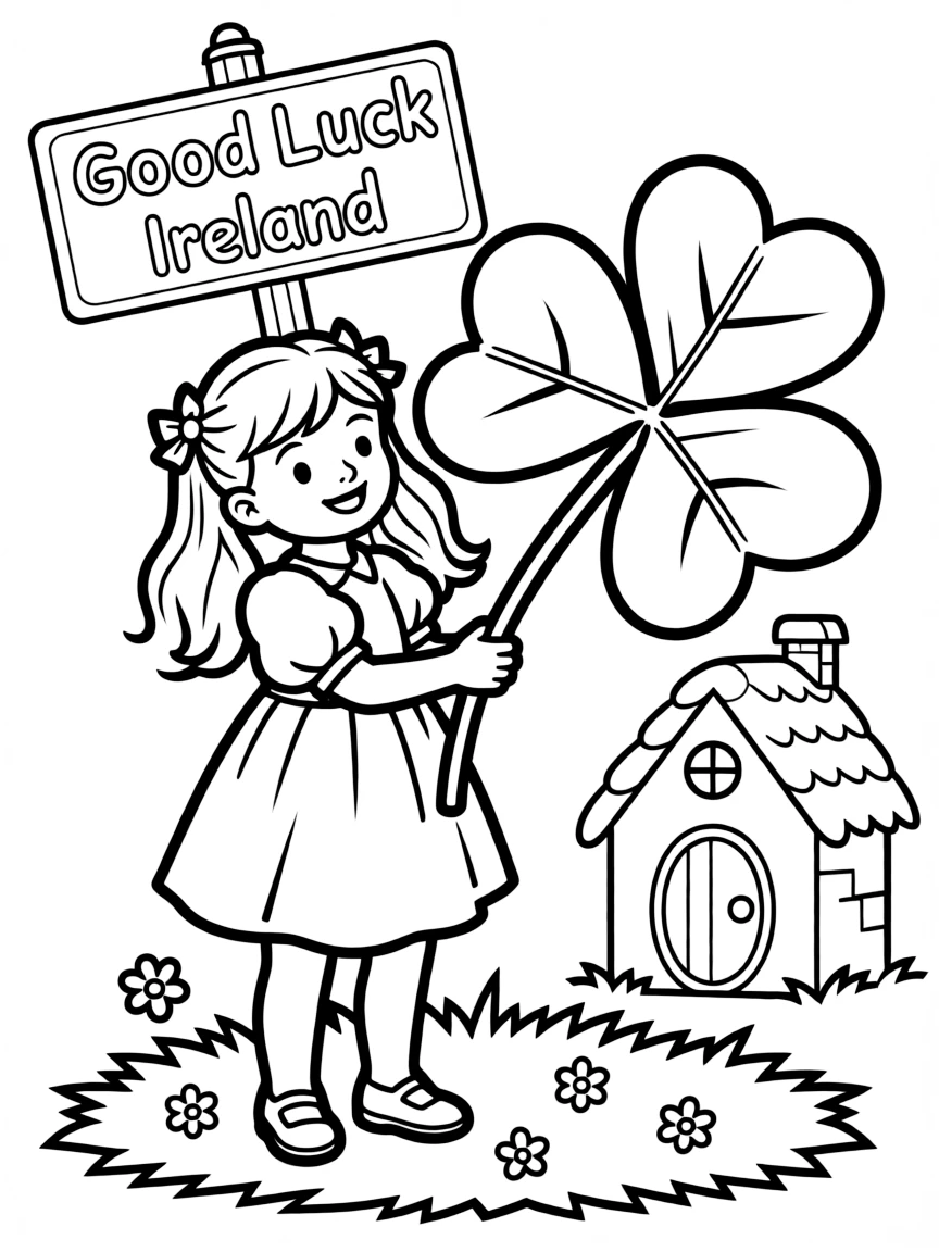 A child with a four-leaf clover for good luck for Ireland.