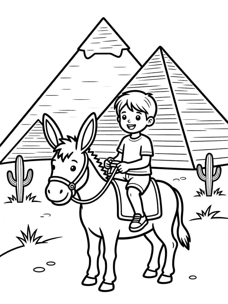 A child on a donkey near the pyramids of Giza for Egypt.