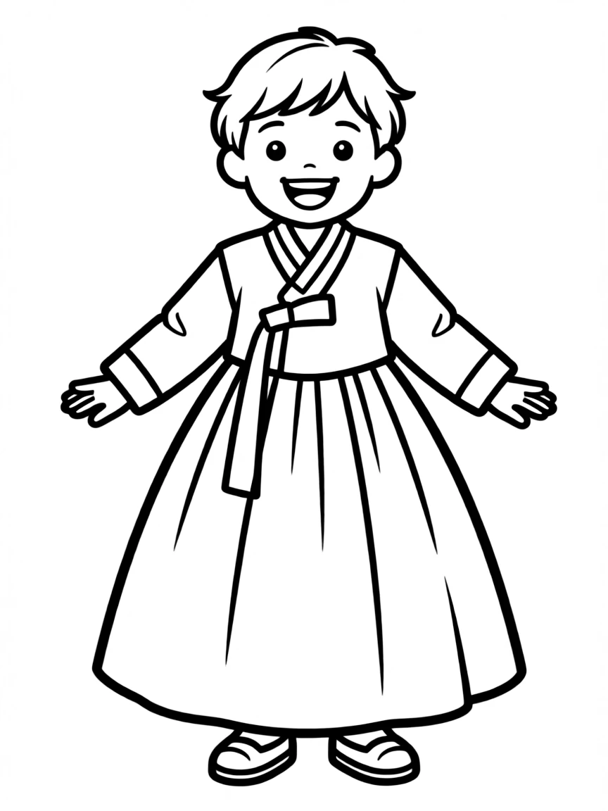 A happy child with a traditional Korean dress for South Korea.