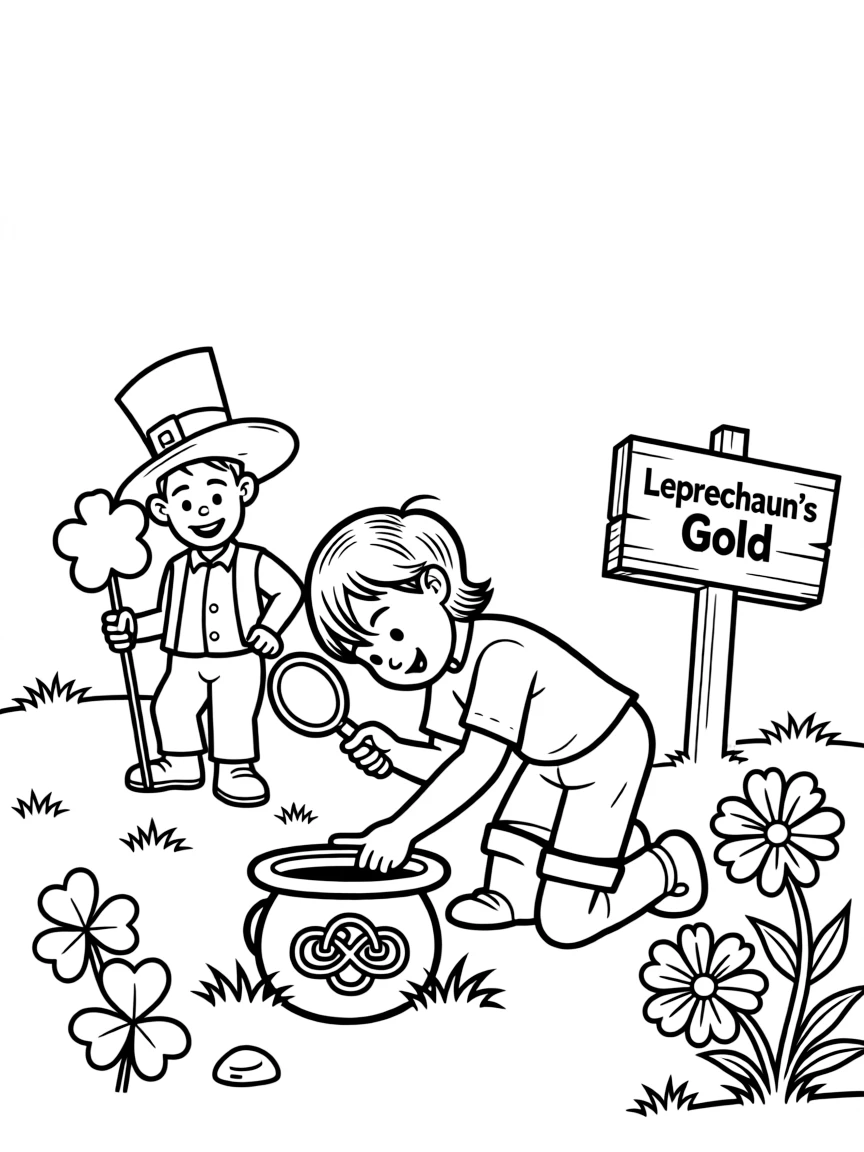 A cheerful child searching for a leprechaun's gold for Ireland.