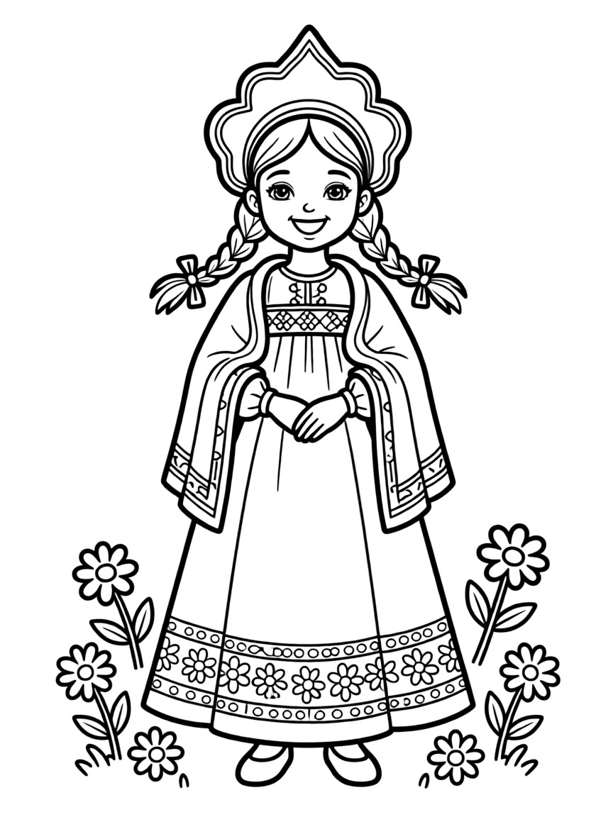 A cheerful child with a traditional Russian costume for Russia.
